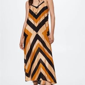 Mango Chevron Midi Dress in Black and Tan